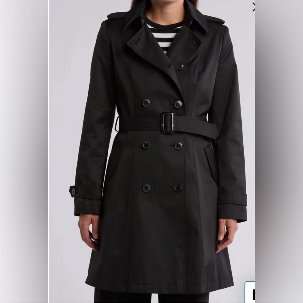 Lauren Ralph Lauren Black Double Breasted Water Resistant Trench Coat